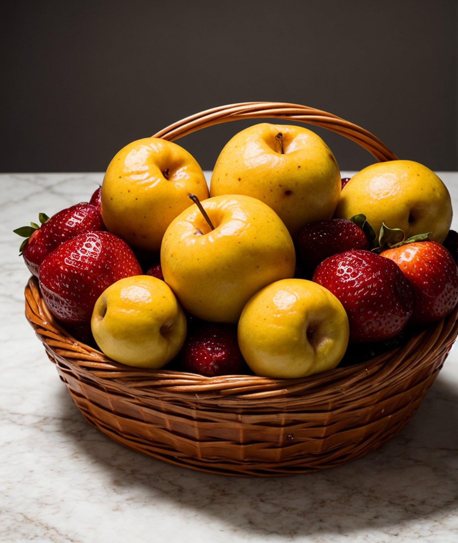 cinematic photo photo, Food photography style Food photography style a basket full of marble fruit with eyes, ray tracing ...