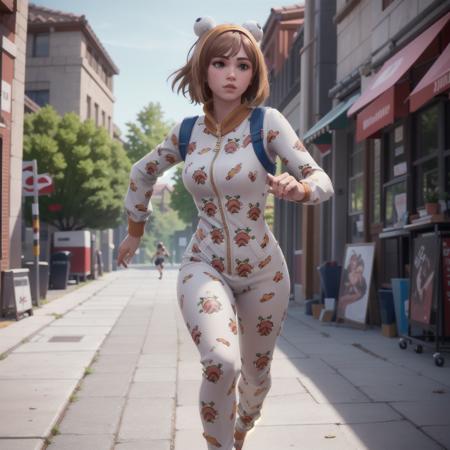 8k, best quality, masterpiece,real picture,ultra-detailed, ultra highres, depth field,(photorealistic,realistic:1.2), 1girl, beautiful, running towards viewer, looking at viewer, facing viewer, solo focus, pretty face, <lora:OnsieFortnite_v1:0.7>, full body