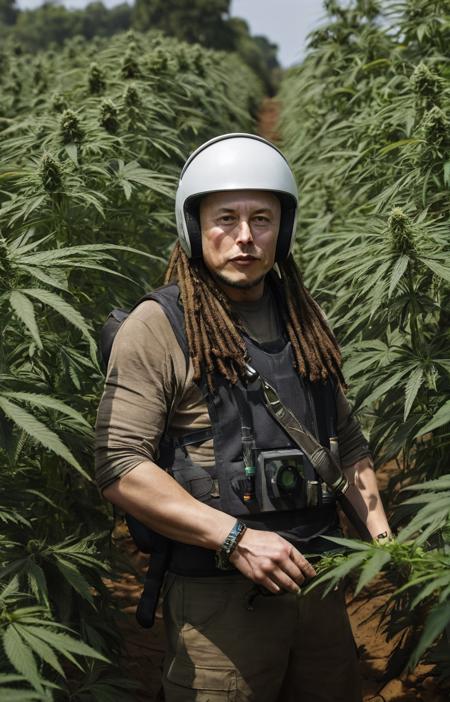 RAW Photography, national geographic documentation (Rasta ganja-farmer Elon Musk) with helmet standing in (cannabis plantation:1.1) on Mars planet,(sharpness in detail:1.1),Canon EOS 5D Mark IV,masterpiece,35mm photograph,(iconic photograph:1.4),(visual storytelling:1.2),film grain,award winning photography,vibrant use of light and shadow,vivid colors,high quality textures of materials,volumetric textures perfect composition,dynamic play of light,rich colors,epic shot,perfectly quality,natural textures,high detail,high sharpness,high clarity,detailed,photoshadow,intricate details,8kâââ