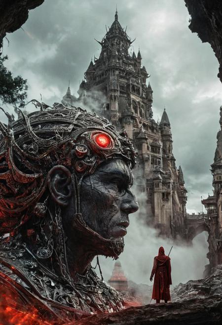 towering building over head,  their peaks veiled in mist.precious stones,  intricate details, natural lighting, volumetric the headset A black and white illustration of an angry coach, arguing, bent over in frustration, holding towel, with lightning and clouds swirling around him in all its glory. swirlysci-fi red intricately detailed, complex, elegant, expansive, fantastical, film photography style,  medium grain, FRESHIDESH Moebius comic book