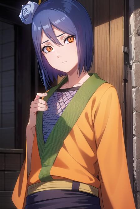 konan, <lyco:konan-lyco-nochekaiser:1>,
konan, blue hair, (orange eyes:1.5), short hair, hair ornament, flower, hair flower,
BREAK fishnets, japanese clothes, skirt,
BREAK cowboy shot, looking at viewer,
BREAK outdoors,
BREAK <lyco:GoodHands-beta2:1>, (masterpiece:1.2), best quality, high resolution, unity 8k wallpaper, (illustration:0.8), (beautiful detailed eyes:1.6), extremely detailed face, perfect lighting, extremely detailed CG, (perfect hands, perfect anatomy),