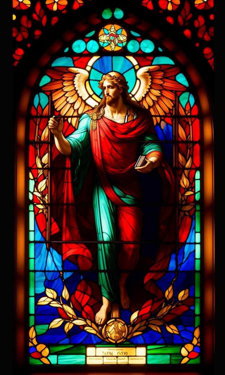 stgl2023, uhd, best quality, masterpiece, trending on arstation, flat colors, stained glass window, Zeus,