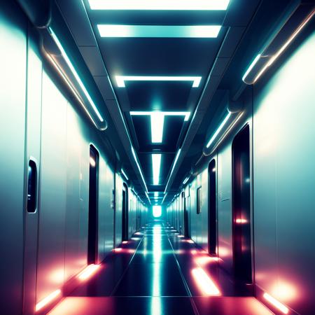 (corridorfuturism style:1) dimly lit hallway in a sci - fi environment <lora:djzCorridorFuturismV21:0.8>