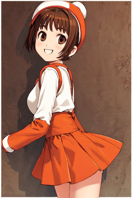 brown hair clara short hair mini skirt orange skirt