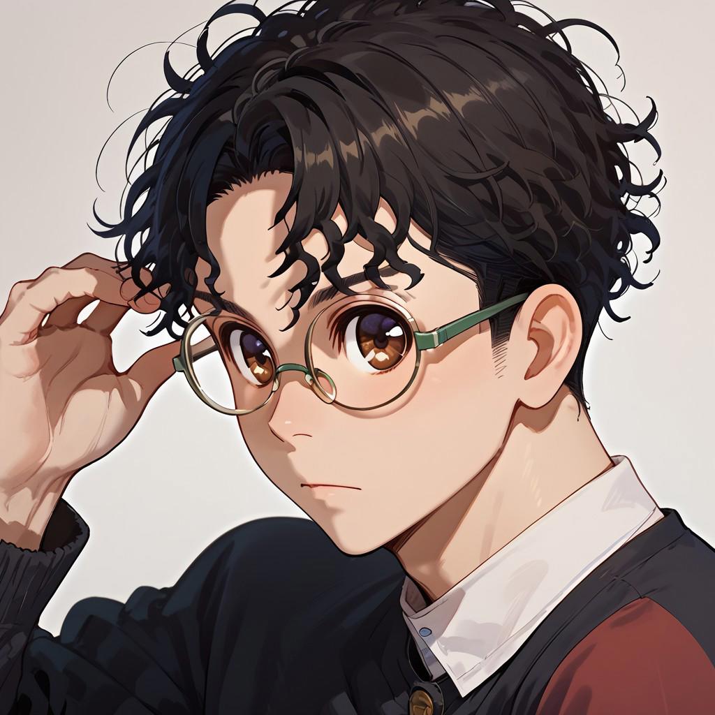 score_9, score_8_up, score_7_up, score_6_up,1boy, okarun, black hair, curly hair, brown eyes, glasses