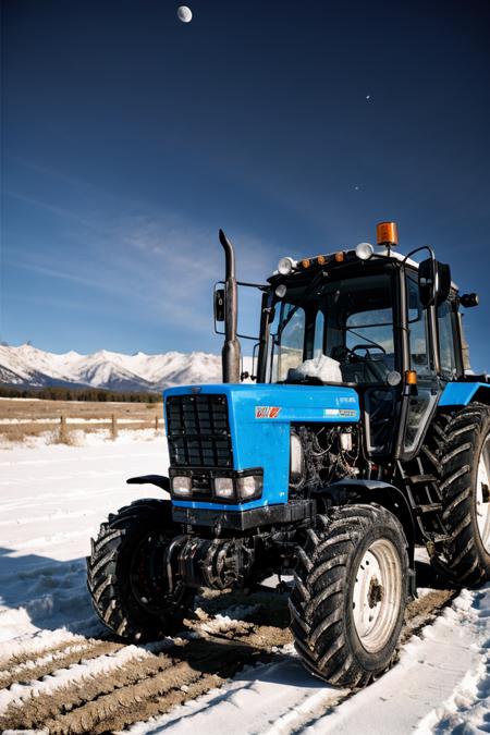 photo RAW,(mtz82, a black tractor parking on A mountain scene with a carpet of snow on a moonlit night <lora:mtz82:0.65>,Realistic, realism, hd, 35mm photograph, 8k), masterpiece, award winning photography, natural light, perfect composition, high detail, hyper realistic, dusty atmospheric haze, high quality textures of materials, volumetric textures, coating textures, metal textures