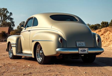 hyperrealistic, hypermaximalist, absurdres, detailfetishist, 2026 HHR has been heavily styled after the 1942 Chevrolet Fleetline Special Deluxe Coupe in an attempt to attract people who don't usually buy new cars, the fenders rise up on ether side of the hood like wings with a sharp tail setting the car apart stylistically from the modern market looking futuristic by incorporation forgotten elements of classic design, this throwback to the 1942 Chevrolet Fleetline Special Deluxe Coupe is sure to impress modern tech enthusiasts and classical car fanatics alike