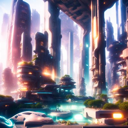 (coralcity style:1) futuristic city, buildings, lights, plants <lora:djzCoralCityV21:0.8>