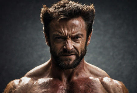 cinematic photo (wolverine), . 35mm photograph, film, bokeh, professional, 4k, highly detailed, realistic, detailed, photo realistic, sharp focus, 8k, Close-up, grim smile, relaxed pose, portrait movie shot, serious, menacing, chiaroscuro style photo, dark background, minimalism, dramatic lighting, professional quality, dull highlights and shadows, natural and  original,