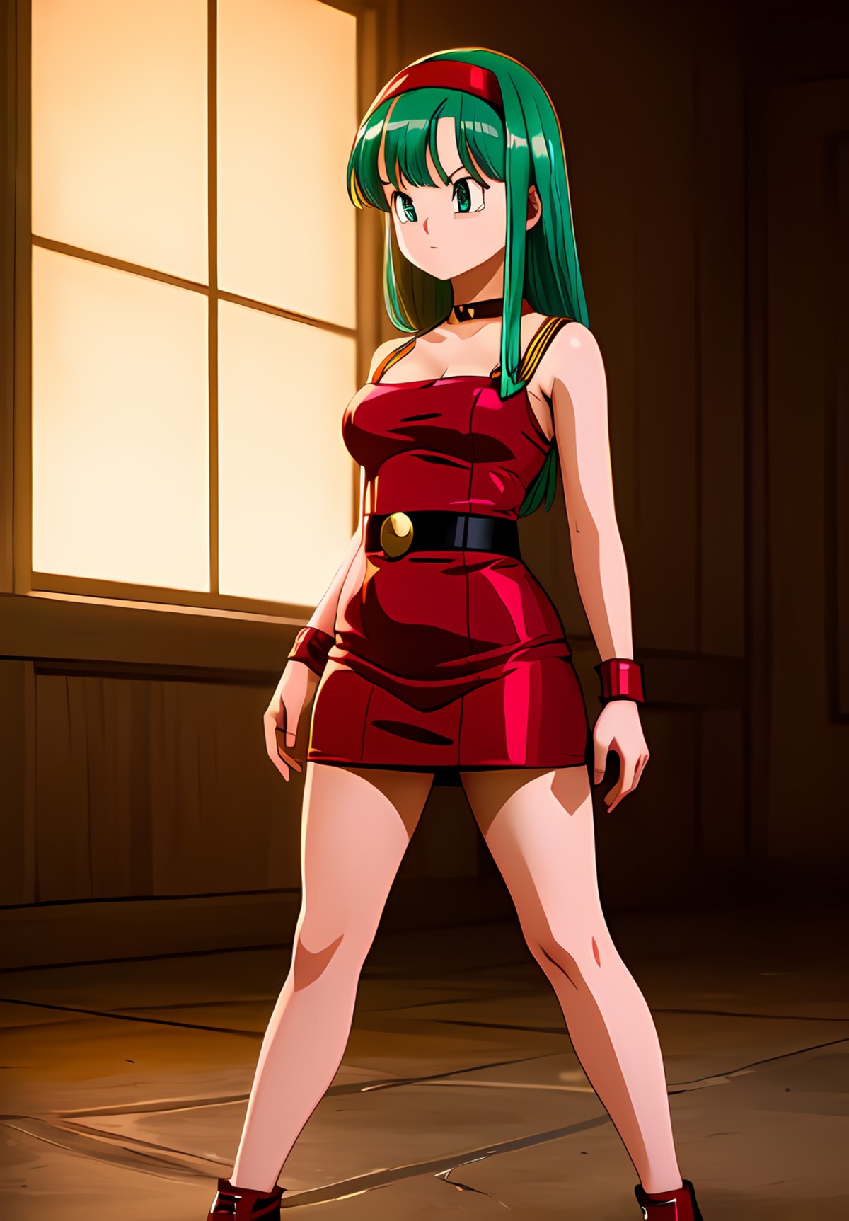 (Photo:1.3), highdetail, <lora:Bulla:0.8>, Bulla, 1girl, solo, red headband, red dress, (acclaimed, alluring, captivating,...