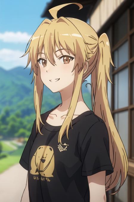 kagayama_kaede_nonnonbiyori blonde_hair, long_hair, brown_eyes, ahoge