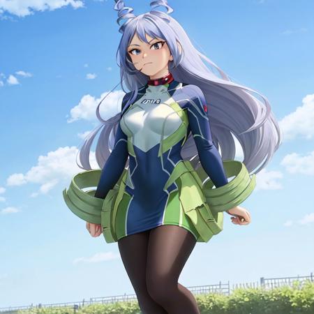 masterpiece, detailed, park background, woman, (mature female:1.4), 1girl, (full body), nejire, black outline, nose, (perfect hands), perfect face, (blue eyes), very long hair, standing