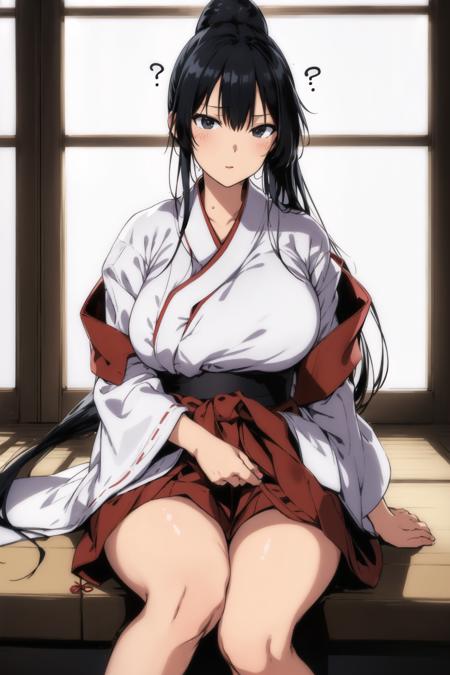 (day:1.7), in a room with a window,
sitting on the floor,
red_Hakama with white_kimono,japanese clothes,
<lora:Shiramine_Kuou_Angel_Academy-KK77-V2:0.7>,
Black eyes, Black hair,bangs, Long_hair, High ponytail,
1 girl, 20yo,mature female,Beautiful Finger,Beautiful long legs,Beautiful body,Beautiful Nose,Beautiful character design, perfect eyes, perfect face,
looking at viewer, in the center of the image,focus on face,
NSFW,official art,extremely detailed CG unity 8k wallpaper, perfect lighting,Colorful, Bright_Front_face_Lighting,
(masterpiece:1.0),(best_quality:1.0), ultra high res,4K,ultra-detailed,
photography, 8K, HDR, highres, absurdres:1.2, Kodak portra 400, film grain, blurry background, bokeh:1.2, lens flare, (vibrant_color:1.2)
(Beautiful,Large_Breasts:1.2), (beautiful_face:1.5),(narrow_waist),