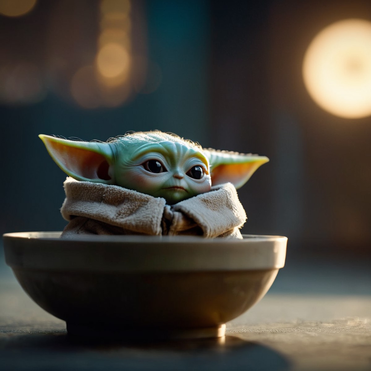 cinematic film still of  <lora:Grogu:1>
Grogu a baby yoda is sitting in a bowl in star wars universe, shallow depth of fie...