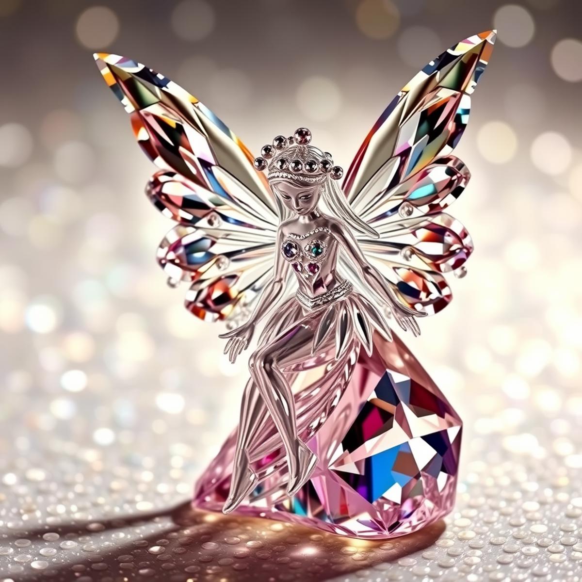 pamcrystal, beautiful fairy made of crystal, glitter  background,highly detailed,masterpiece,high quality,