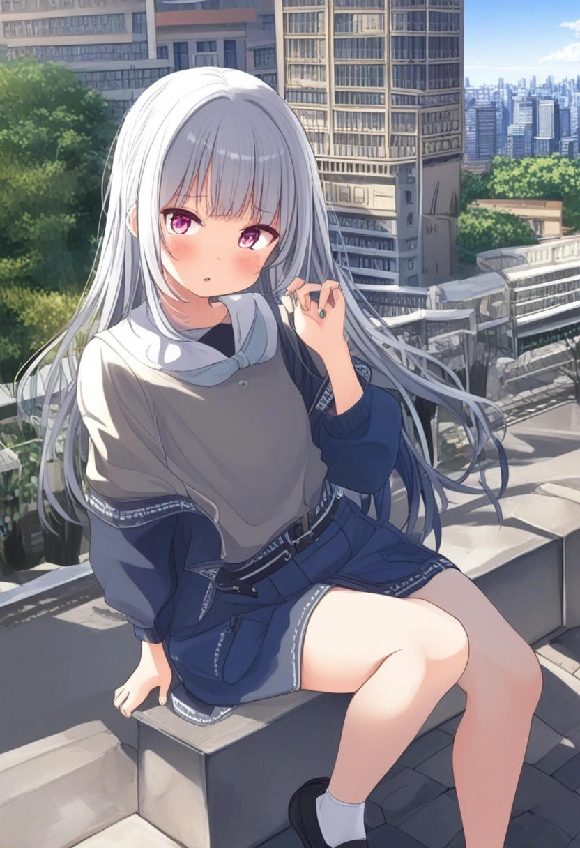 1girl, original, looking at viewer, outdoors, day, scenery, cityscape