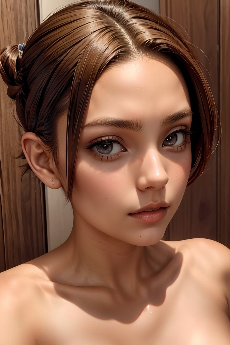 (masterpiece, best quality), 1girl, Mahogany Brown Slicked-Back Pixie with Hair Gel, Size G breasts,   <lora:ATB:0.8> atb