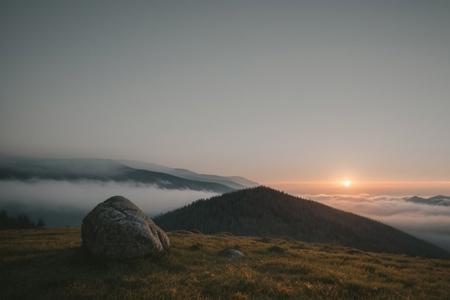 raw photo, a sunset landscape, Carpathian mountains valley temperate forests, Poland forest,  cozy, photorealistic, high detailed texture, 8k uhd, dslr, soft lighting, high quality, film grain, Fujifilm XT3, Sony A7 IV, highly detailed photography, (muted colors, cinematic, dim colors, soothing tones:1.2), vibrant, insanely detailed, hyperdetailed, (dark shot:1.2), (vsco:0.3), (intricate details:0.9), (hdr, hyperdetailed:1.2) (highest coherency: 1.39) (highest quality: 1.39) (rule of Thirds) (award winning) (breathtaking) (masterclass) (vibrant color: 0.79) (foggy: 1.09) (distant hillside) (distant ruined stone structure)