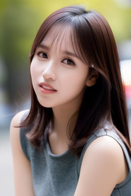 <lora:twiceMinaV1:1>,Mina, woman,complex 3d render ultra detailed, smile, portrait of beautiful woman, moody portrait, striking features, beauty, intricate details, dramatic composition, tension, contrast, texture, realism, high-quality rendering, stunning art, high quality, film grain, Fujifilm XT3,swirly bokeh,(realistic, photo-realistic:1.2),RAW photo,physically-based rendering,(looking at viewer:1.4),(8k, best quality, masterpiece:1.2),(full body shot:1.1),octane render,extremely detailed CG, unity 8k wallpaper,in street,urban,city,(studio soft light,sunlight:1.2),(standing:1.1),(a girl is wearing sleeveless:1.5),hyper realistic detail shiny skin,ultra detailed,(ultra realistic:1.2),(intricate:1.2),(photorealistic:1.2),1girl,(skinny:1.3),detailed background ,(large breasts:1.1)