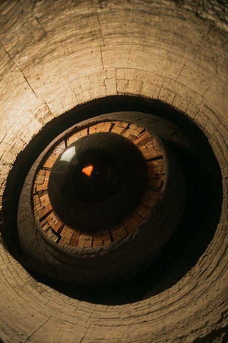 Sisyphus pushing a giant eye up a hill