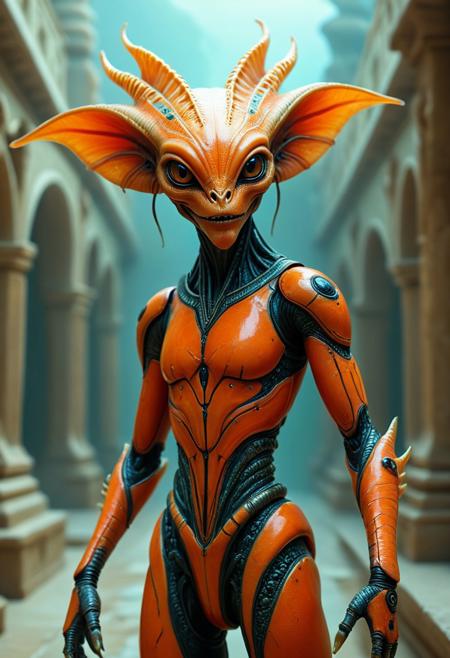 alien humanoid, alien creature, alien, masterpiece, best quality, realistic, very clear, otherworldly creatures, futuristic technology, extraterrestrial landscapes, sci-fi elements insane details, intricate details, beautifully color graded, professional, glowing, radiant, vivid, beautiful, rich, scenic palace, sci-fi fantasy art, cover art, alien humanoid, colored sclera, wearing a crown made of colorful coral, fish alien, fins, gills, smile, large eyes, alien god