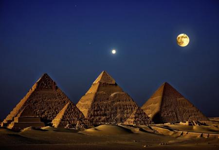 Centered, The Moonlit Ancient Egyptian pyramids , No Humans