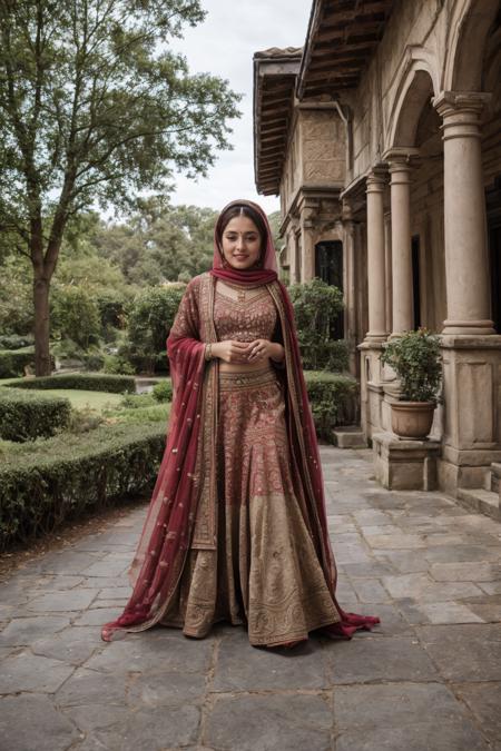 wide angle cinematic captivating photo, front side view, beautiful pakistani hijabi bride woman walking along paved pathway towards (villa:1.3), <lora:villa:0.5>, country manor, house, windows, roof, grand doorway entrance, granite pillers, england, london, luxury, exquisite, posh, detailed ornate embroidered bright red clothes, gold jewellery, smile, teeth, <lora:Bridal_Lehnga_By_Stable_Yogi:0.7> 00red00bridal00legnga, 1girl, solo, lifting skirt,<lora:sps2:0.6> supershorty, masterpiece, best quality, absurdres, highres, 4k, intricate details, highly detailed, <lora:add_detail:0.4>, wedding reception, beautiful composition, 
 <lora:right side position:1> rside, right side,, RAW photo, 8k uhd, dslr, soft lighting, high quality, film grain, Fujifilm XT3