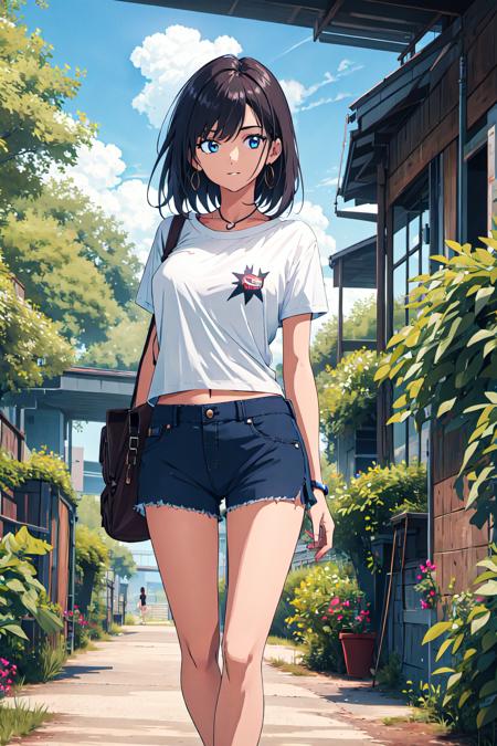 1girl close-up,shirt, short shortsindoors,