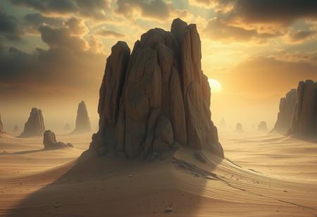 stelar apocalyptic landscape, top hard light, sand environment, mystic, highly detailed, melancholic, masterful photography, ultra detailed