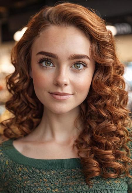 1girl, irish, portrait, headshot, cute model, Long thick Maxi Skirt, Knit tube top, swept back hair, alluring smile, working at a clothing store, perfect eyes, highly detailed beautiful expressive eyes, detailed eyes, 35mm photograph, film, bokeh, professional, 4k, highly detailed dynamic lighting, photorealistic, 8k, raw, rich, intricate details, identical iris, curly auburn hair