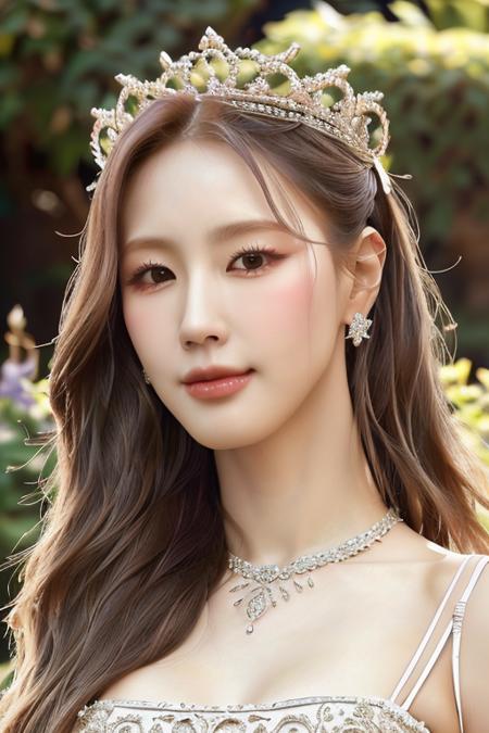 a gidlemiyeon, perfect eyes, (ultra realistic:1.5), (standing on castle garden:1.2), (close-up photo:1.5), (elegant royal dress:1.2), (intricate:1.2), (looking at camera:1.2), best quality, masterpiece, dslr, natural, <lora:gidlemiyeon23-v1-128-db-dadapt-capwaf015-bs10-te05-66r:1>