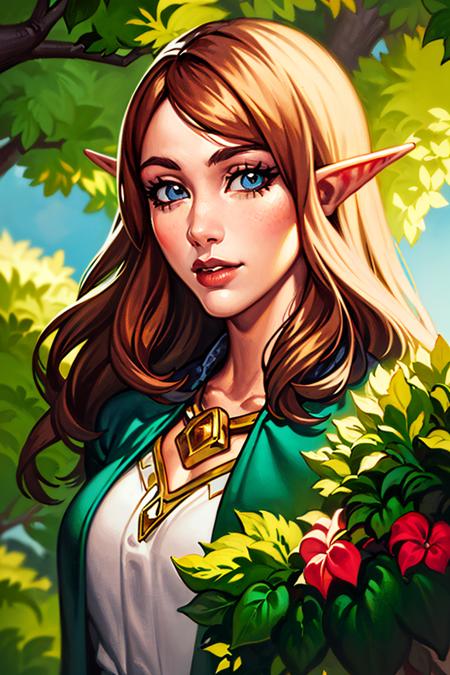 1girl, portrait of beautiful elf druid, looking at viewer, dark forest, tree, particles, leafs, glowing flowers, volumetric lighting, best quality, masterpiece, realistic, <lora:sxz-wowstyle_v3_100_notxt:1>