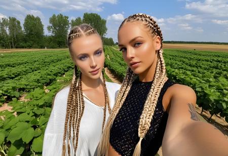 selfie, 1girl, solo, realistic 24 year old, supermodel, very skinny, petite, small breasts, Strawberry blond box braids, Belarusian real world location, ivory skin, purple eyes, fair skinned, best quality, RAW photo, subject, 8k uhd, high quality, photorealistic, dark-skinned male, luxuriant, Opulent fashion photoshoot on a private yacht, models dressed in couture designs by the ocean <lora:selfieXLrd:0.6>