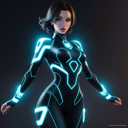 a 3d model of a woman in the style of tron. She is Translucent and Transparent