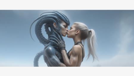 stunning view of a strong 13 year old preteen tomboy xenomorph with white tentacles wearing cloth bandage wraps Eve online  Warframe  Total Recall  Minority report 
Contact,   looking  over a star-ship or space ship hanger
 strong muscular  (muscle striations bodybuilder) body showing off her visible (super-flat toned defined chiseled ripped abs),  hair tattoos multicolored dyed shaved sides hairstyles, ((glowy blue burning eyes)) magical,
majestic colourful mist,  hair tattoos, inside of futuristic split level, white, space age space station orbiting a gas giant with many moons in an oval room relaxing and large rounded windows in a hot tub
IMAGINE THE WHOLE SCENE AS IF 800 YEARS IN THE FUTURE doing something interesting, hammerpede, KISSING shagging hugging
 ,4k, photorealism,  
art as Luis Royo