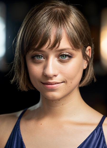 portrait of skswoman, happy , wearing mini dress , with dark blonde Asymmetrical haircut , background library epic (photo, studio lighting, hard light, sony a7, 50 mm, matte skin, pores, colors, hyperdetailed, hyperrealistic), <lyco:Michelle JennerV2:1.2>