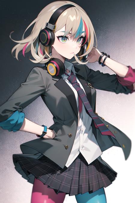 elizabeth (wacca) multicolored clothes, necktie, jacket, plaid skirt, pantyhose