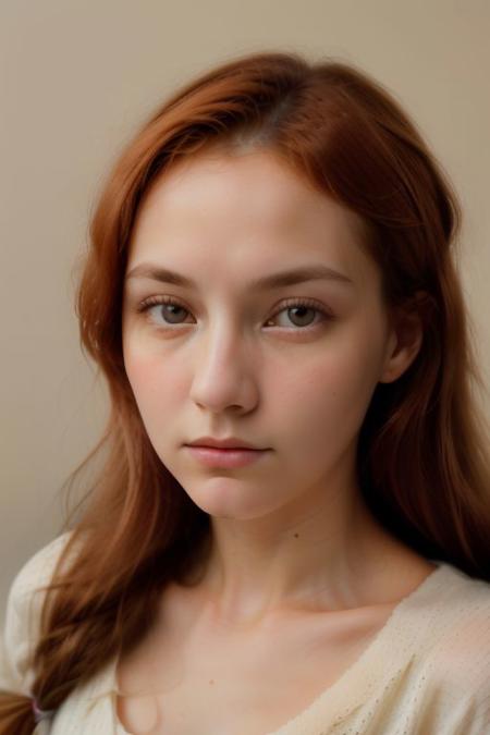 1girl, ginger, face, light hazel eyes, stoic