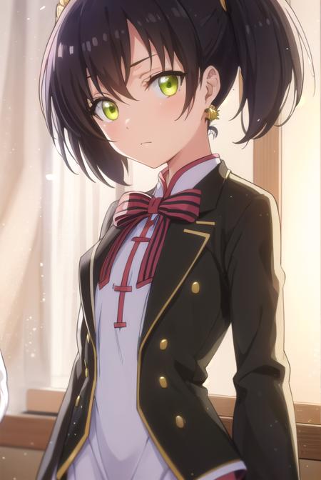 kochouwang, <lora:kochou wang s1-lora-nochekaiser:1>,
kochou wang, short hair, black hair, twintails, (green eyes:1.3),
BREAK thighhighs, long sleeves, dress, bow, ribbon, jewelry, earrings, black thighhighs, sleeves past wrists, chinese clothes, armband, sleeves past fingers,
BREAK indoors, classroom,
BREAK looking at viewer, (cowboy shot:1.5),
BREAK <lyco:GoodHands-beta2:1>, (masterpiece:1.2), best quality, high resolution, unity 8k wallpaper, (illustration:0.8), (beautiful detailed eyes:1.6), extremely detailed face, perfect lighting, extremely detailed CG, (perfect hands, perfect anatomy),