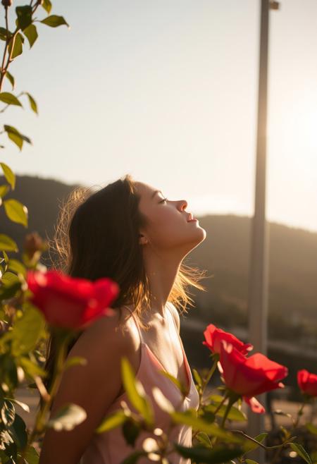 A RED ROSSIN LITING IN SUN COLORS