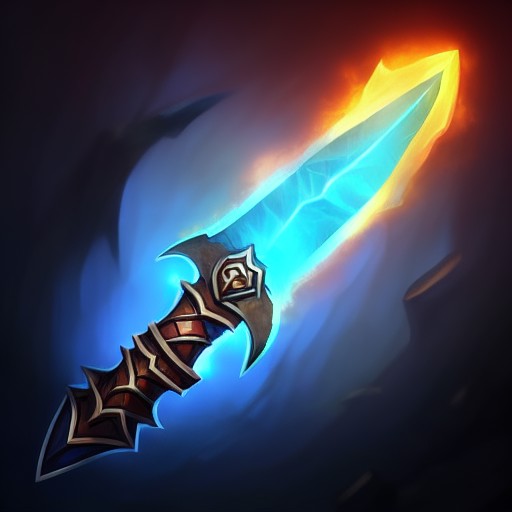 Awesome RPG icon of an iron dagger, arcane mana aura energy smokes, game asset trending on artstation, in a dark magic cave