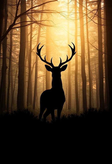 in the woods an outline of a deer with black ferrofluid with empty space between