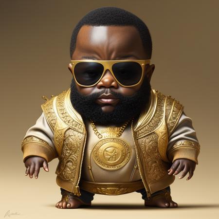 Full Shot shot of (SmolOne:1.2) baby Rick Ross, tiny Rick Ross, intricate, highly detailed, digital painting, artstation, matte, sharp focus