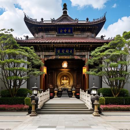 <lora:JJsChinese_ Buddhist_Temple:.7>, ((Chinese Buddhist Temple)),statue, indoor, detailed face,
((best quality)),((masterpiece)),((realistic)), , photorealistic, (Archviz),  sky, scenery, building, city, road, cloud, real world location, lamppost, tree, street, cityscape ,cloud , sidewalk, wood ,bush ,flower ,