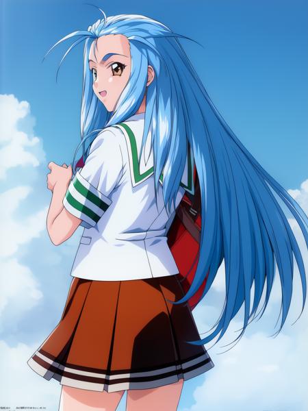 <lora:Minazuki_Kotoko:1>MinazukiKotoko, 1girl, school uniform, long hair, blue hair, solo, skirt, bag, brown eyes, looking back,
masterpiece, high quality, very_high_resolution, large_filesize, full color,