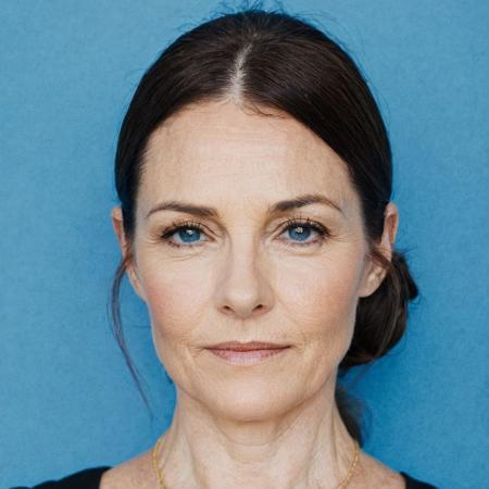 thispersondoesnotexist, female, solo, portrait, blue background, simple background