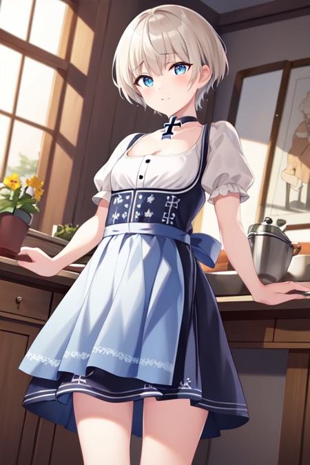 z1lebKC, 1girl, solo, short hair, blue sailor collar,blue dress, hat, sailor dress, sailor hat, short hair,long sleeve