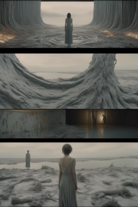 <lora:Director Darren Aronofsky style:1>Director Darren Aronofsky style - the end of times, shotshot with leica16mm, dreamlike, ethereal, soft colors, fluid, atmospheric, surreal, subtle, organic forms, fading, elusive, evocative, fractured tension, soft grey thermal color palette, distorted reality, unsettling beauty, hyperrealism, visual poetry, low contrast, raw emotion, psychological depth, rule of thirds, moody, elegant, 2020s, anguish, intensity, contemplative, tranquility, disintegration, trapped, confrontation, weightlessness, vivid colors, visceral, duality, charged, ferocity, distorted figures, entwined, sensory overload, studio lighting, global illumination, soft grey light, intricate details, fashion photography, glowing, shimmering, realistic lighting, ambient occlusion, depth of field, unreal engine 5, dlss, rtx, film grain, soft realistic shadows, highly detailed, 8k, ultra-hd, tilt blur, anti-aliasing, octane render, leading lines, realistic materials, surfaces, reflections, accurate modeling, clean geometry, high bounces, motion blur, color grading, retouching, compositing, lens flares, camera shake, motion blur, 300 DPI, 16-bit, 20 megapixels, accurate lighting setup, hdr lighting, high dynamic range, textured mapping, subsurface scattering