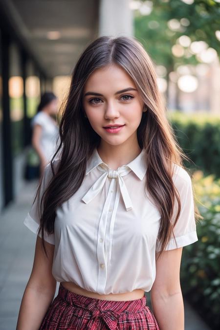 AlexG_SoloTI_v1,
(happy,smile), (In a plaid skirt and white blouse, with a ribbon tie, for a classic and youthful look), ((A sunlit school courtyard, with friends gathered in groups, a cheerful and carefree atmosphere)), (seductive:1.3),(analog, cinematic, film grain, hazy atmosphere, cinematic shot:1.3),
<lora:add_detail:0.6> epiCPhoto,, PA7_Portrait-MCU