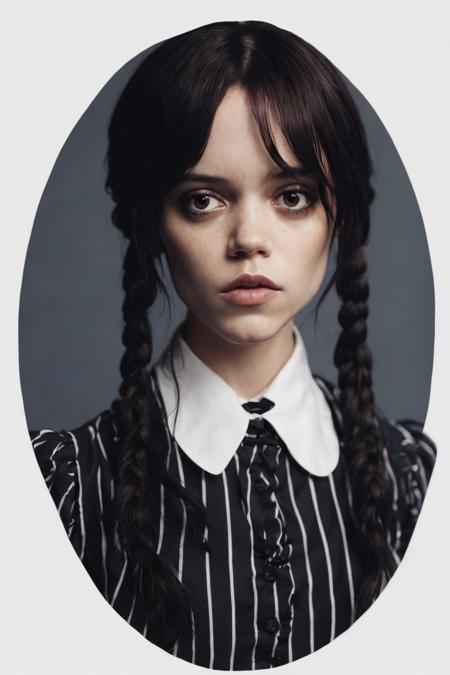 portrait photo of jenort <lora:JennaOrtegaDogu2.1:0.85> as wednesday addams, epic character composition, by ilya kuvshinov, alessio albi, nina masic, sharp focus, natural lighting, subsurface scattering, f2, 35mm, film grain,